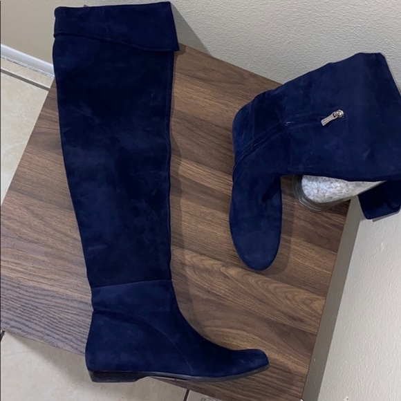 Gianmarco Lorenzi Shoes - Gianmarco Lorenzi blue knee high flat boots